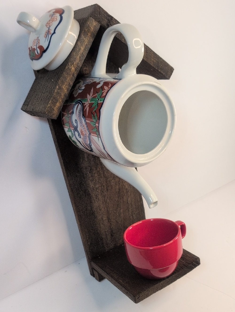Rustic Wooden Handcrafted Teapot Bird Feeder Fly High